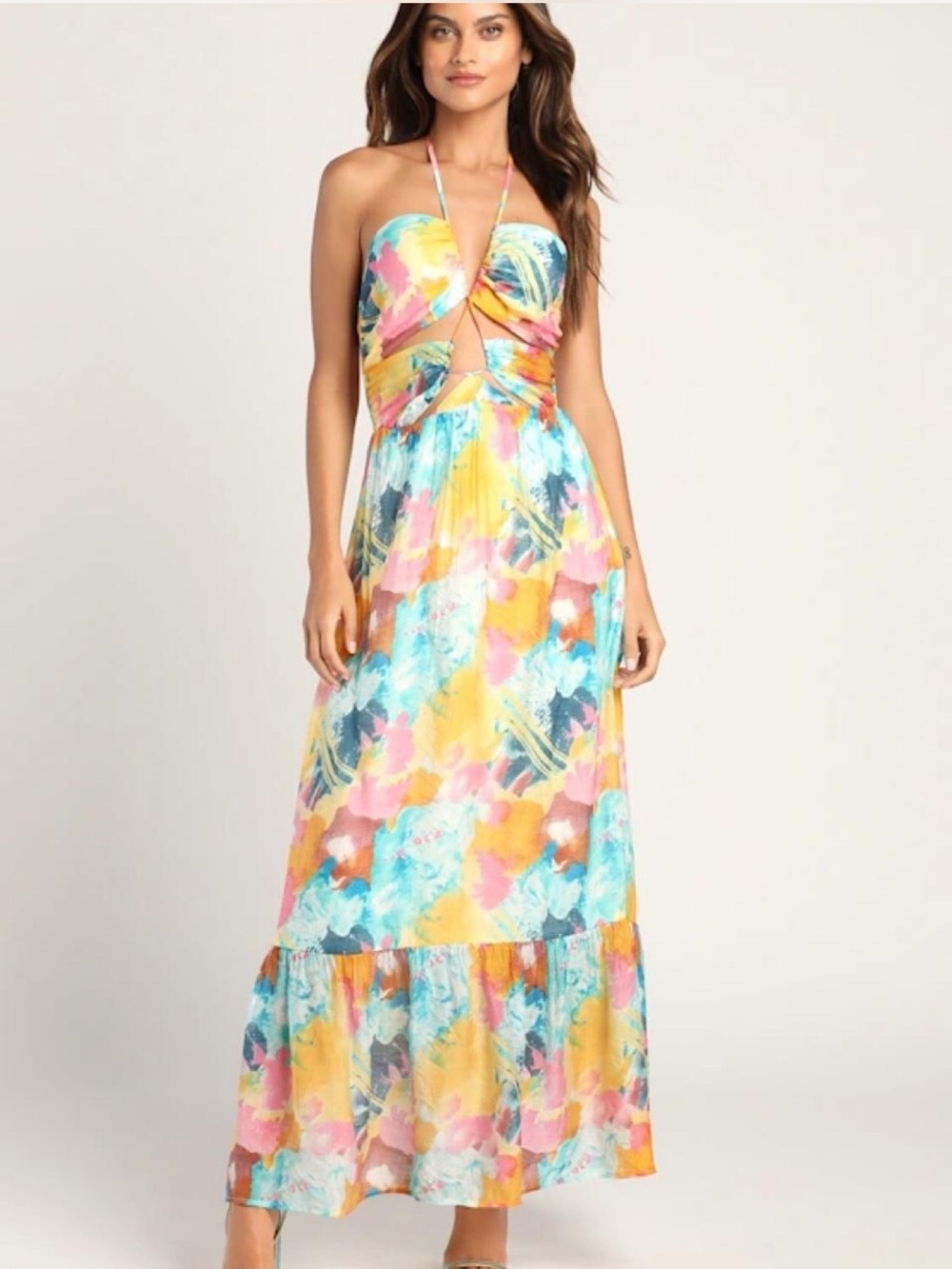 Lulu’s Multicolor Floral Cutout Maxi Dress